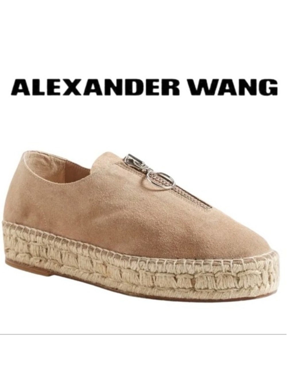 Alexander Wang Devon Tan Suede Espadrille Flatform Ring Zip Shoes Size 38/8